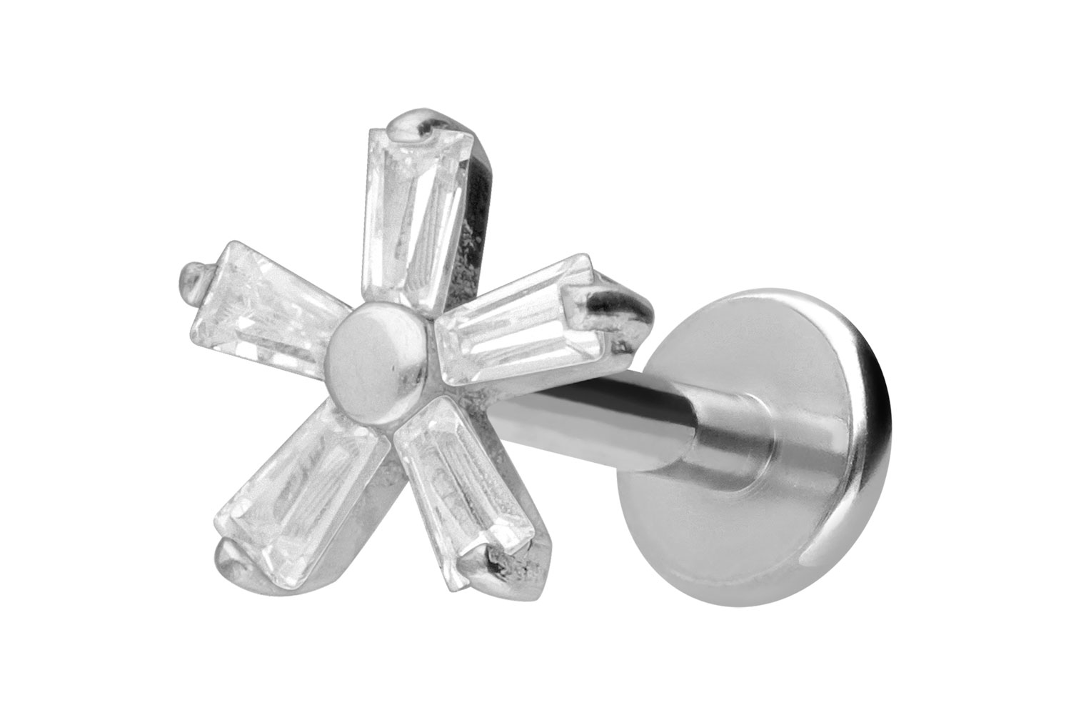 Titan Labret Piercing mit Innengewinde KRISTALLBLUME